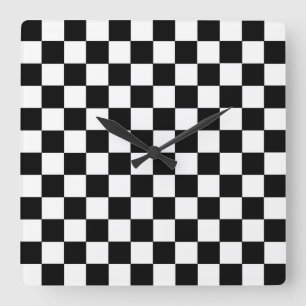 Kariertes Schwarzweiss Quadratische Wanduhr