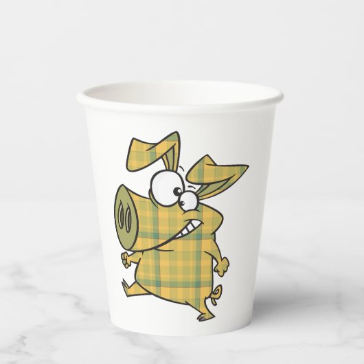 Kariertes Schwein Pappbecher (Vorderseite)