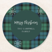 Kariertes Script Farmhouse Campbell Tartan Runder Pappuntersetzer (Vorderseite)