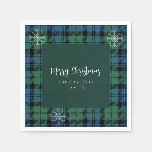 Kariertes Script Snowflakes Campbell Tartan Paper Serviette (Vorderseite)