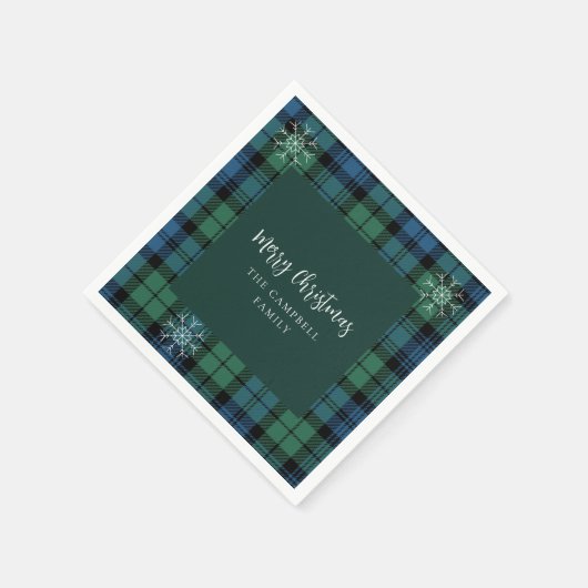 Kariertes Script Snowflakes Campbell Tartan Paper Serviette (Ecke)