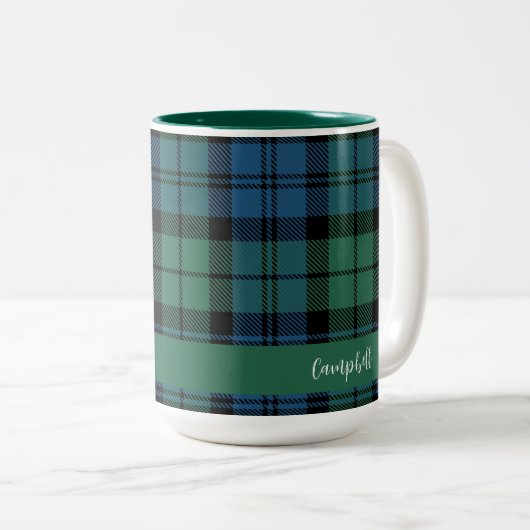 Kariertes Skript Custom Clan Campbell Tartan Zweifarbige Tasse (VorderseiteRechts)