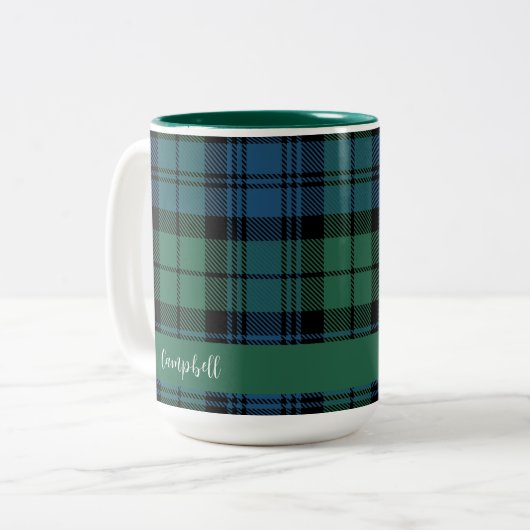 Kariertes Skript Custom Clan Campbell Tartan Zweifarbige Tasse (Vorderseite Links)