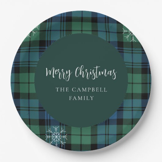Kariertes Skript Rustikale Custom Campbell Tartan Pappteller (Vorderseite)