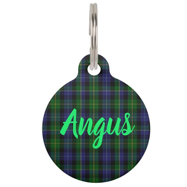 Kariertes Tartan Blue & Green Add Name & Number Haustiermarke (Vorderseite)