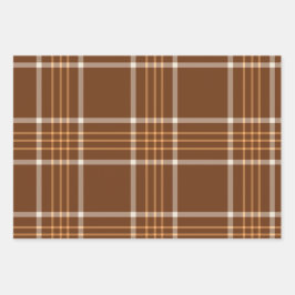 Kariertes tartan Herbstbraun und beige Muster Geschenkpapier Set
