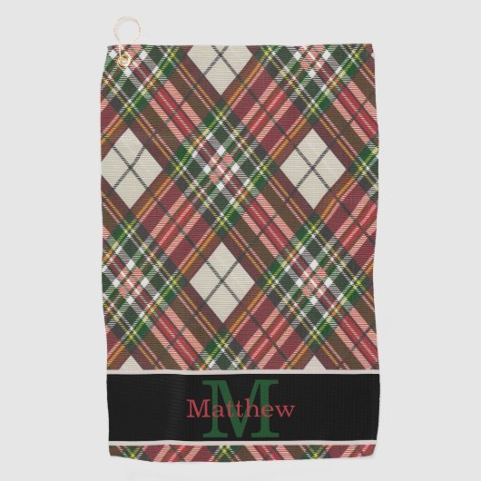 Kariertes Tartan Initialmonogramm Golfhandtuch (Vorderseite)