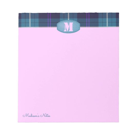 Kariertes Tartan Jeans Monogram Pink Notizblock (Vorderseite)