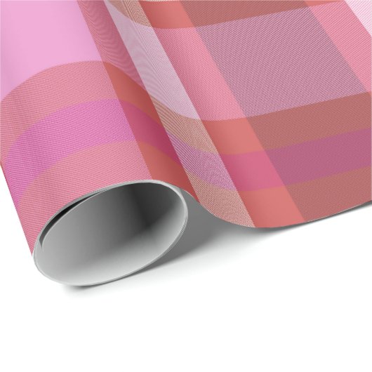 Kariertes Tartan Modernes Weihnachtsrosa, Lachs Geschenkpapier (Rolleneckpunkt)