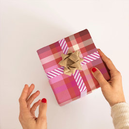 Kariertes Tartan Modernes Weihnachtsrosa, Lachs Geschenkpapier