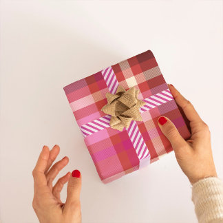 Kariertes Tartan Modernes Weihnachtsrosa, Lachs Geschenkpapier