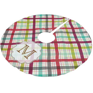 Kariertes Tartan Monogram, anfänglicher Baumrock Polyester Weihnachtsbaumdecke