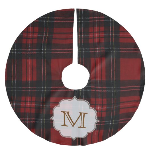 Kariertes Tartan Monogram Ursprünglicher Baumrock Polyester Weihnachtsbaumdecke (Vorderseite)