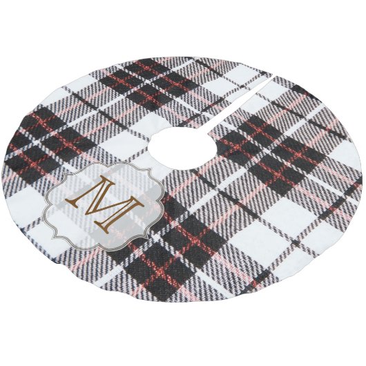 Kariertes Tartan Monogram Ursprünglicher Baumrock Polyester Weihnachtsbaumdecke (Schrägansicht)