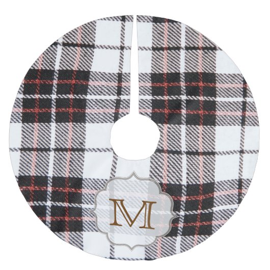 Kariertes Tartan Monogram Ursprünglicher Baumrock Polyester Weihnachtsbaumdecke (Vorderseite)