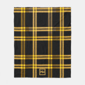 Kariertes Tartan-Monogramm aus Schwarz und Gold Fleecedecke (Vorderseite)