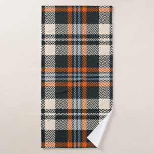 Kariertes Tartan-Muster Herbst in Schwarz, Orange, Badehandtuch