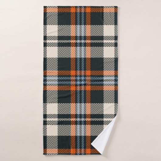 Kariertes Tartan-Muster Herbst in Schwarz, Orange, Badehandtuch (Badehandtuch)