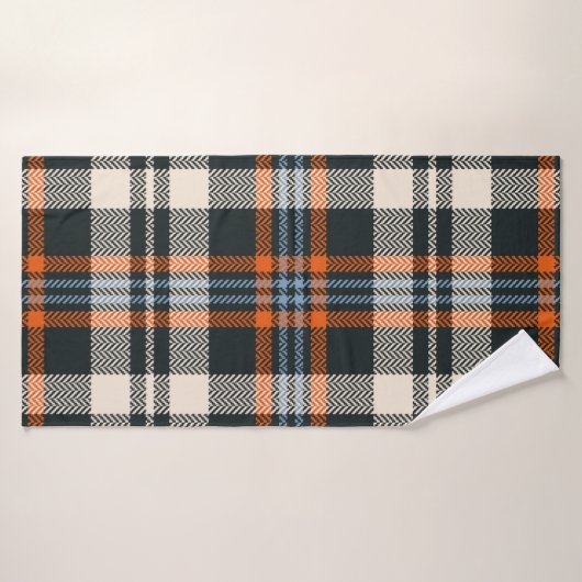 Kariertes Tartan-Muster Herbst in Schwarz, Orange, Badehandtuch (Badehandtuch)