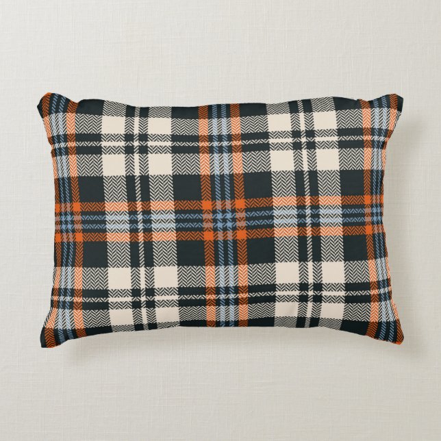 Kariertes Tartan-Muster Herbst in Schwarz, Orange, Dekokissen (Vorderseite)