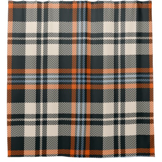 Kariertes Tartan-Muster Herbst in Schwarz, Orange, Duschvorhang (Vorderseite)