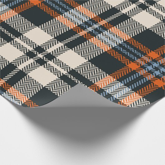 Kariertes Tartan-Muster Herbst in Schwarz, Orange, Geschenkpapier (Ecke)