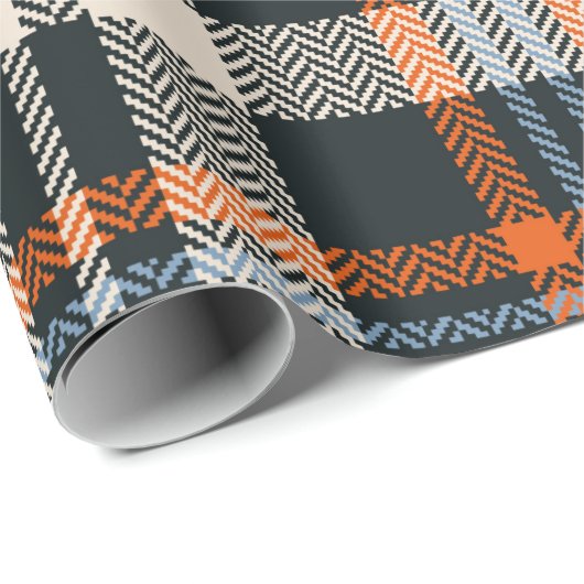 Kariertes Tartan-Muster Herbst in Schwarz, Orange, Geschenkpapier (Rolleneckpunkt)