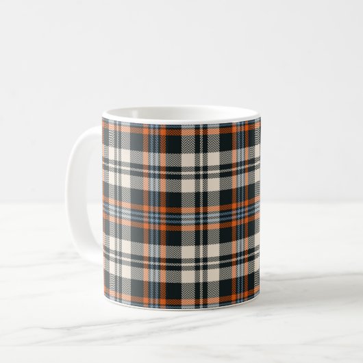 Kariertes Tartan-Muster Herbst in Schwarz, Orange, Kaffeetasse (Vorderseite Links)