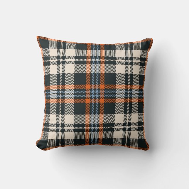 Kariertes Tartan-Muster Herbst in Schwarz, Orange, Kissen (Vorderseite)