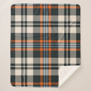 Kariertes Tartan-Muster Herbst in Schwarz, Orange, Sherpadecke