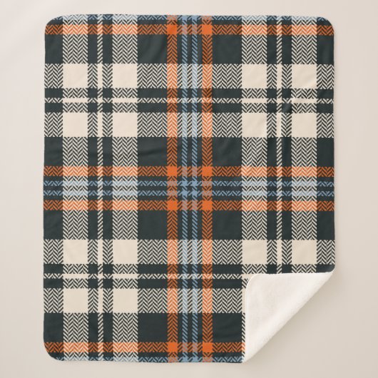 Kariertes Tartan-Muster Herbst in Schwarz, Orange, Sherpadecke (Vorderseite)