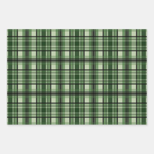 Kariertes Tartan-Muster in Grün und Schwarz Geschenkpapier Set (Vorderseite)