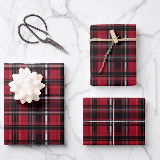 Kariertes Tartan-Muster in Rot und Schwarz Geschenkpapier Set (Vorderseite)
