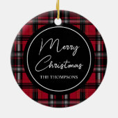 Kariertes Tartan-Muster in Rot und Schwarz Keramik Ornament (Hinten)