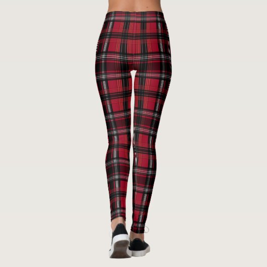 Kariertes Tartan-Muster in Rot und Schwarz Leggings (Rückseite)
