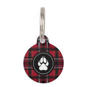 Kariertes Tartan-Muster in Rot und Schwarz mit Paw Haustiermarke