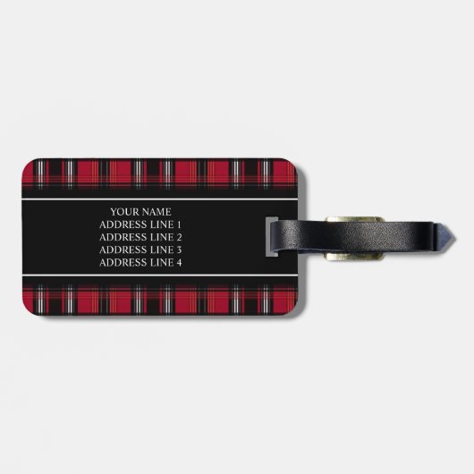 Kariertes Tartan-Muster in Rot und Schwarz mit Tex Gepäckanhänger (Rückseite horizontal)
