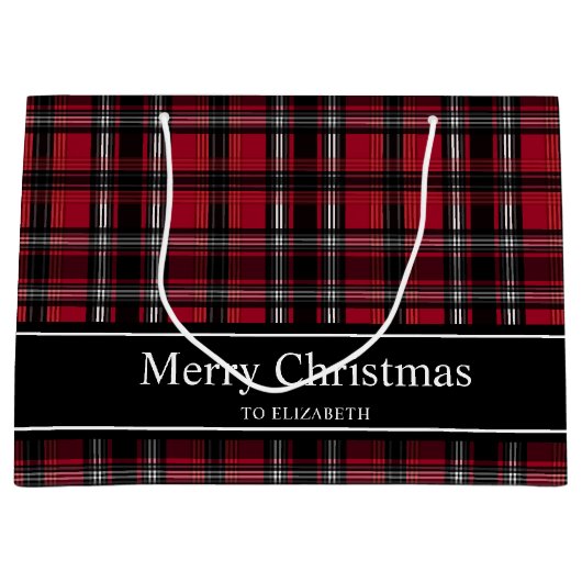 Kariertes Tartan-Muster in Rot und Schwarz mit Tex Große Geschenktüte (Vorderseite)