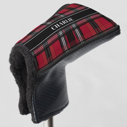 Kariertes Tartan-Muster in Rot und Schwarz und Ind Golf Headcover (3/4 Vorderseite)