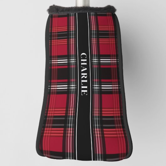 Kariertes Tartan-Muster in Rot und Schwarz und Ind Golf Headcover (Rotieren 90)