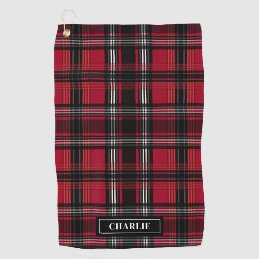 Kariertes Tartan-Muster in Rot und Schwarz und Ind Golfhandtuch (Vorderseite)