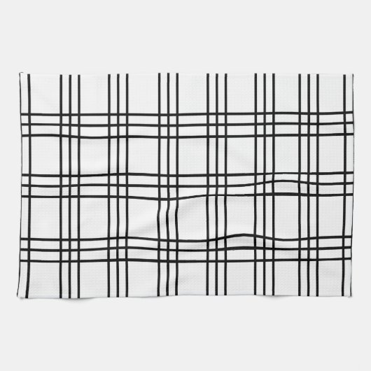 Kariertes Tartan-Muster in Schwarz und Weiß Geschirrtuch (Horizontal)