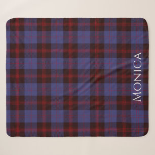 Kariertes Tartan Navy Blau Rot Monogramm Name Sherpadecke