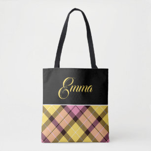 Kariertes Tartan, Personalisierter Name Tasche