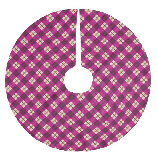 Kariertes Tartan Rosa Lila geprüft Polyester Weihnachtsbaumdecke (Vorderseite)