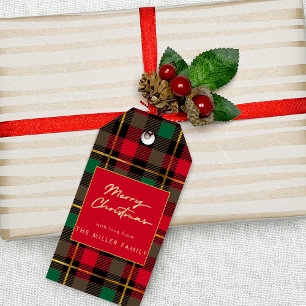 Kariertes Tartan Rotes Grün Geschenkanhänger