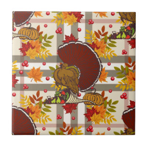 Kariertes Truthahn zum Erntedankfest Fliese