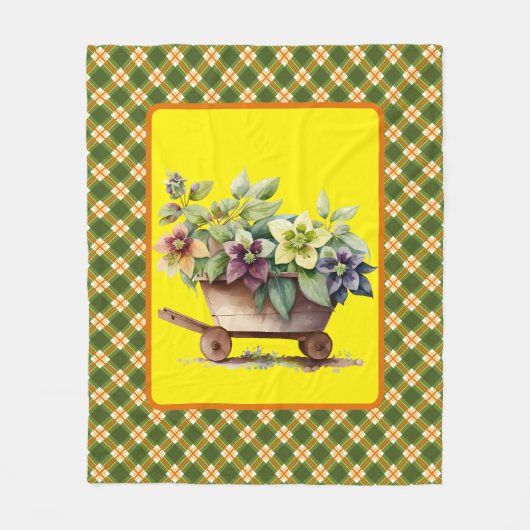 Kariertes und blumengeschmücktes Vlies Fleecedecke (Vorderseite)