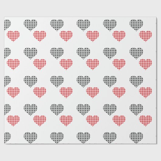 Kariertes Valentinherz in Rot und Schwarz Geschenkpapier (Flach)
