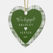 Kariertes Verlobtes grünes Foto Keramik Ornament (Links)